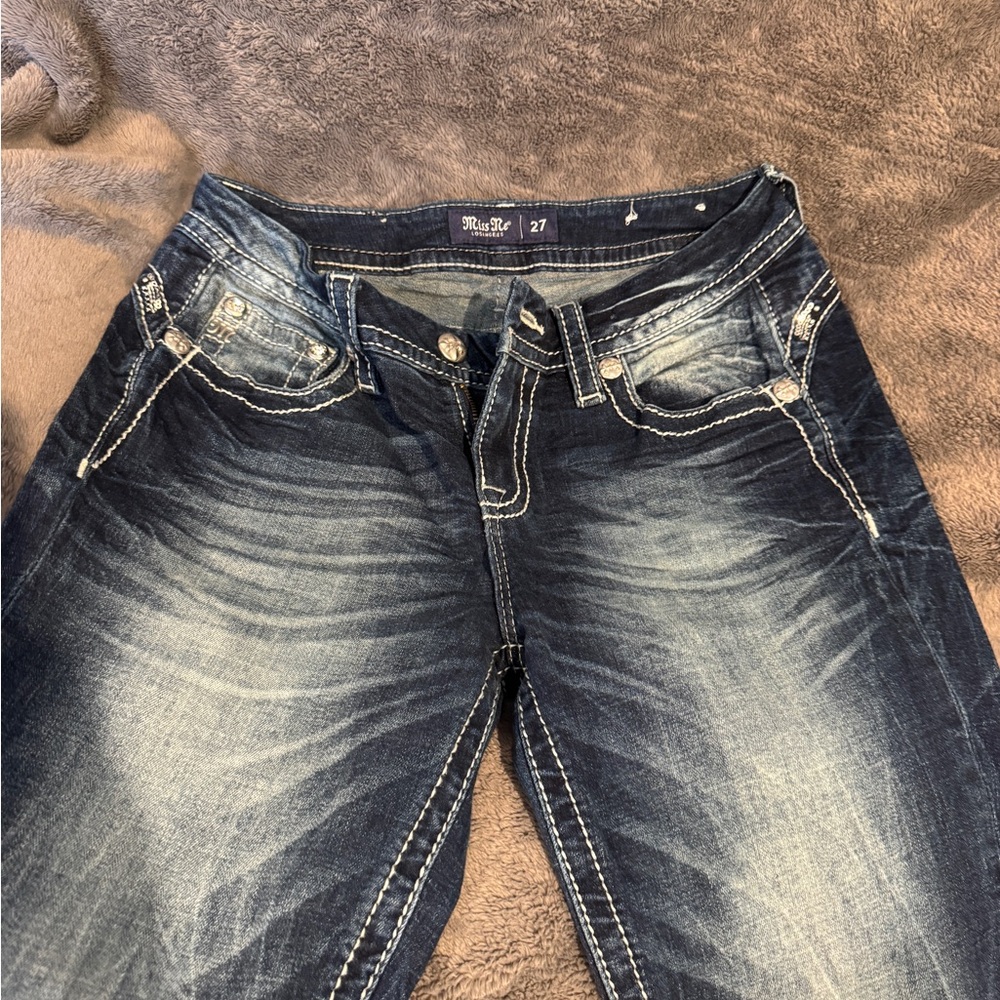 Miss Me Dark Wash Jeans with White Stitching